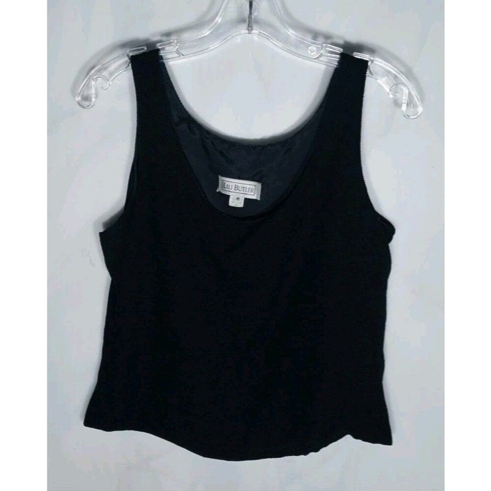 Vintage Lili Butler Silk Tank Top Black Textured Scoop Neck Lined M